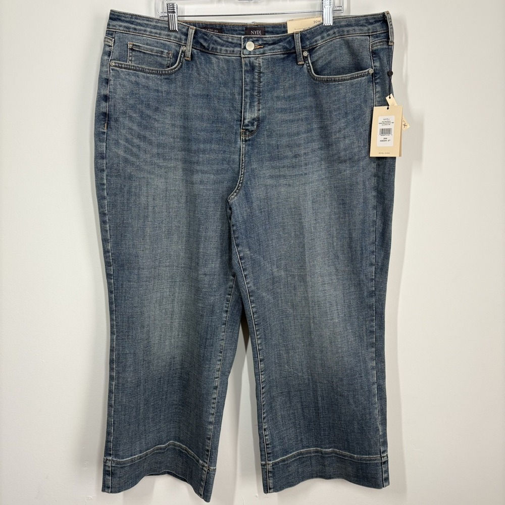 NYDJ Women Teresa Ankle Wide Leg Jeans Size 20W Blue 3" Hems Slimming Casual NWT